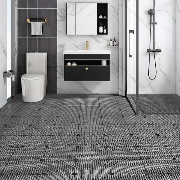 Interlocking Drainage Mat Tiles 12 x 12 x 0.6 in. PVC Modular Gym Flooring Tiles Drainage Mat (Black 55 Pcs, 55 sq ft)