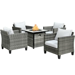 New Vultros Gray 5-Piece Wicker Patio Fire Pit Conversation Seating Set with Gray Cushions