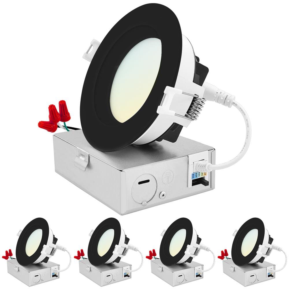 4 in. Integrated LED Recessed Light kit 15-Watt 5CCT 2700K-5000K 1300 Lumens Dimmable Wet Rated IC ETL - Black (4-Pack) price history on PriceWatchPro
