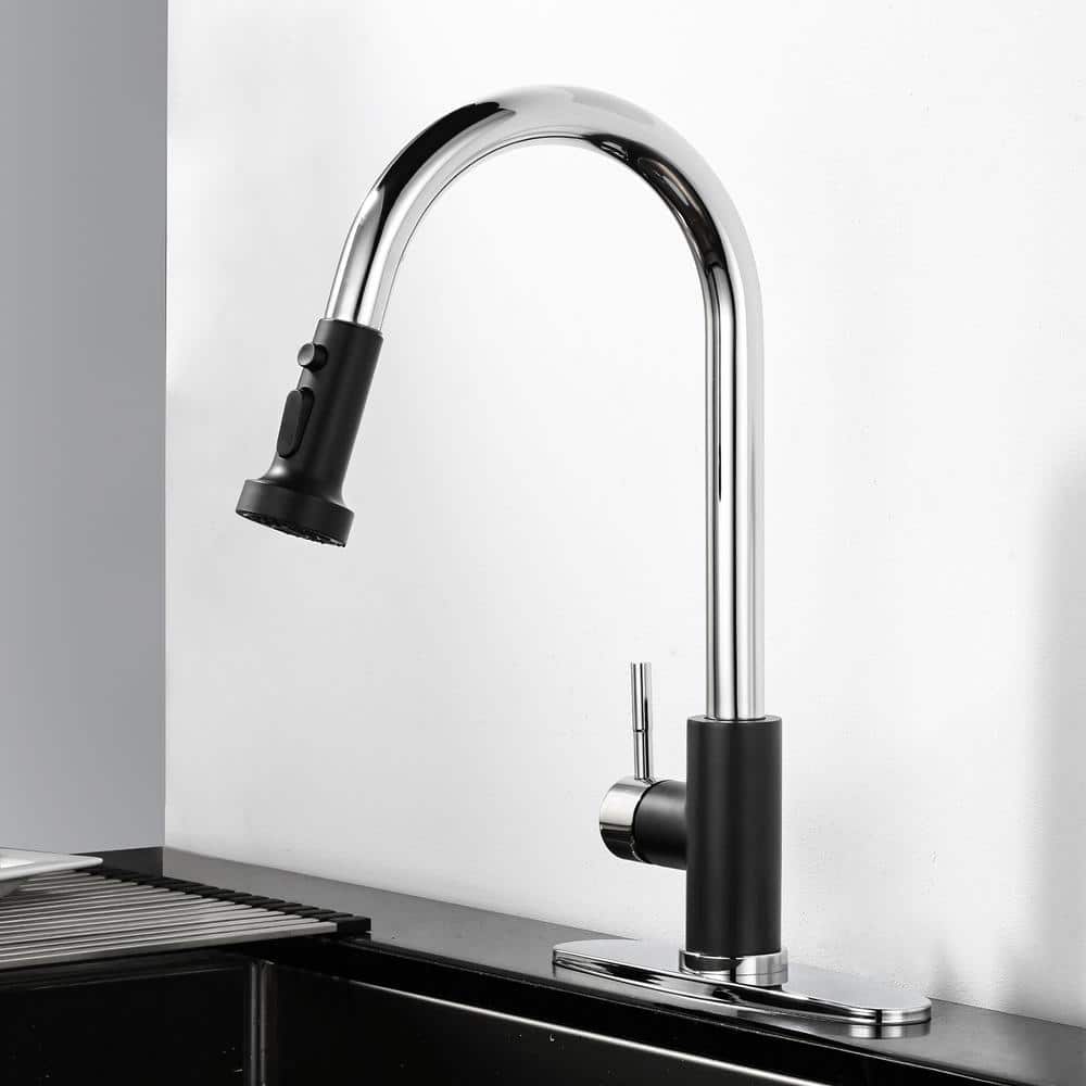 Matte Black and Chrome Stainless Steel Pull Down Kitchen Faucet