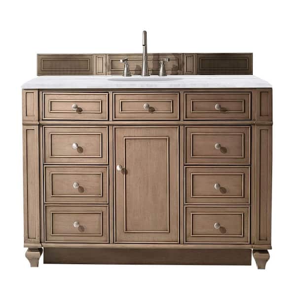 James Martin Vanities Bristol 48 in. W x 23.5 in. D x 34 in. H Single Vanity in Whitewashed Walnut with Solid Surface Top in Arctic Fall