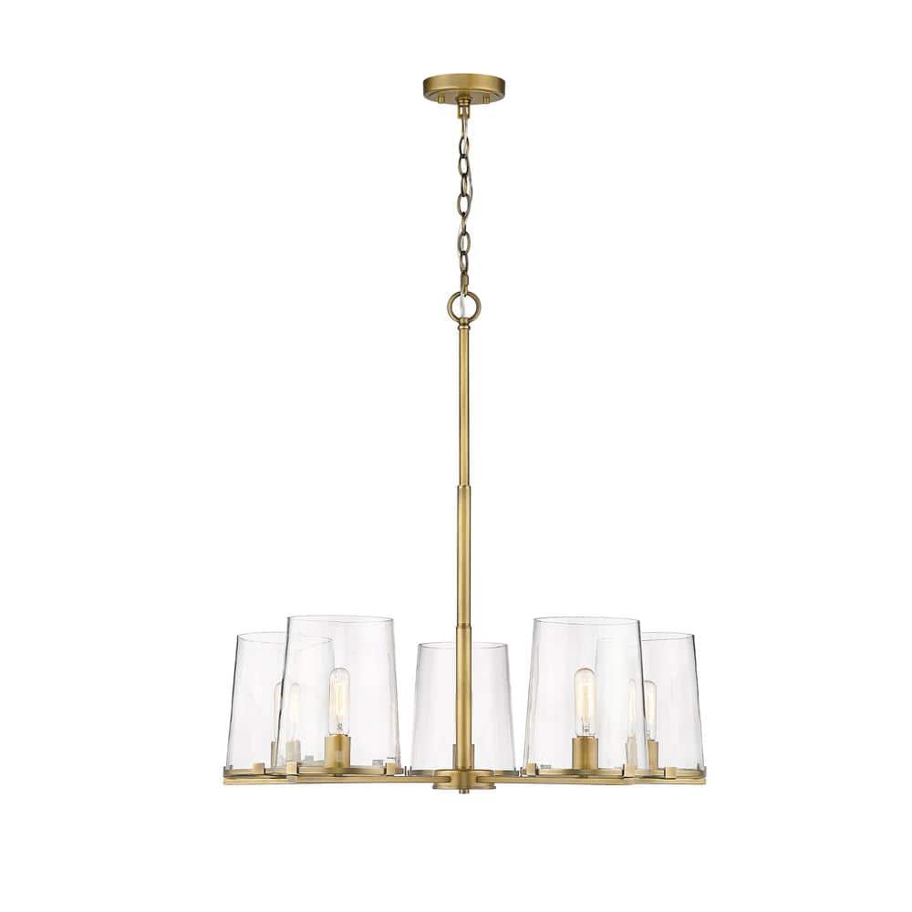 Callista 5Light Rubbed Brass Chandelier with Clear Glass Shade 3032