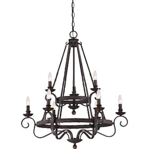 Noble 9-Light Rustic Black Candle-Style Chandelier