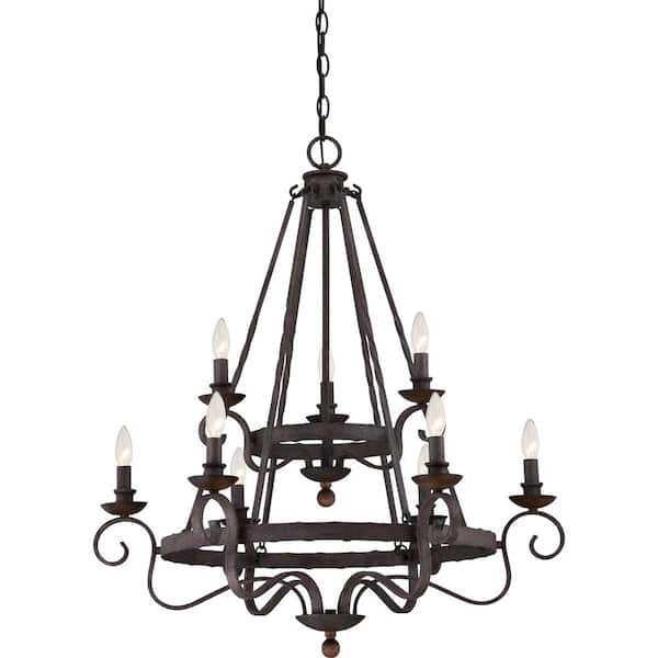 Quoizel Noble 9-Light Rustic Black Candle-Style Chandelier