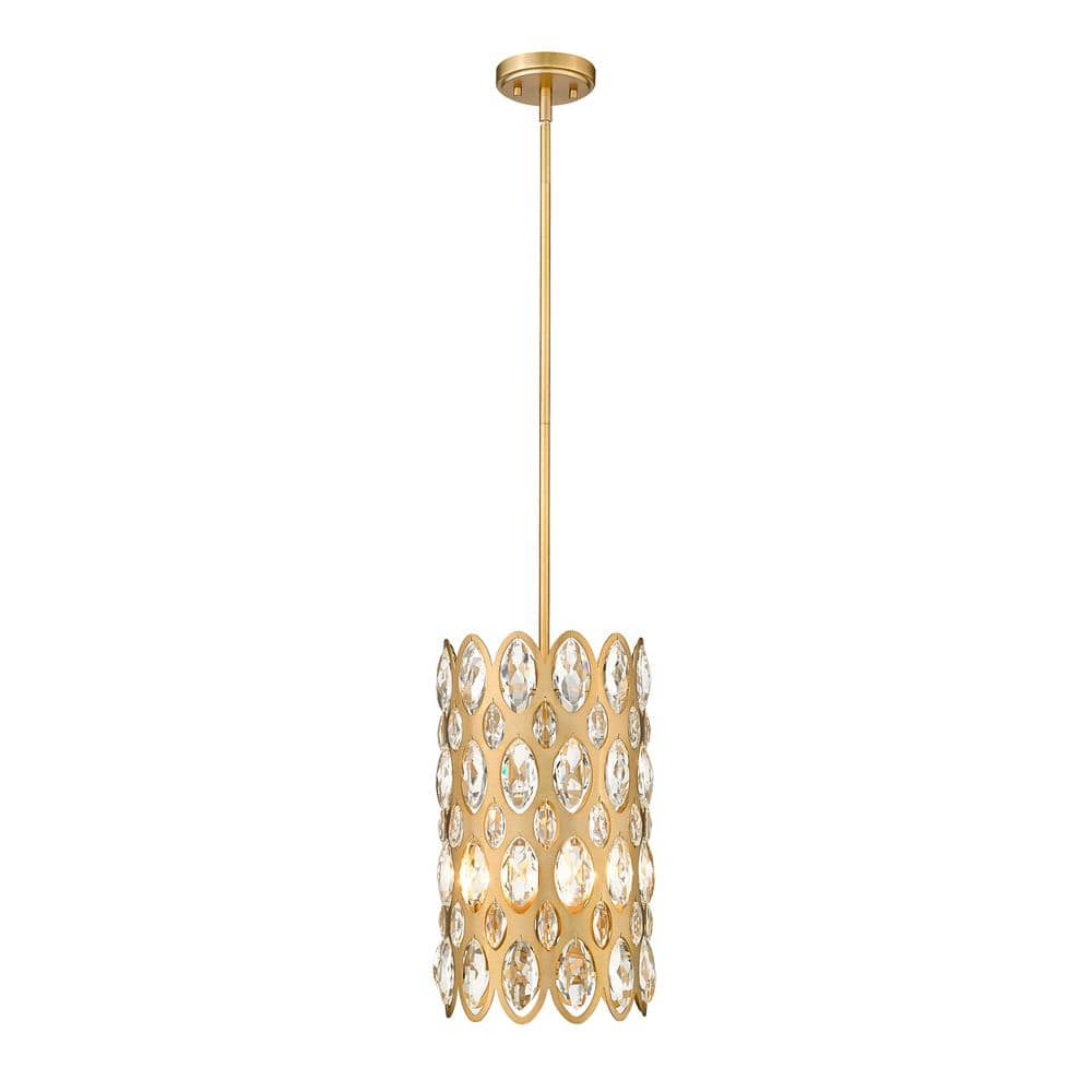 Dealey 3-lightheirloom Brass Pendant Light With Steel And Crystal Shade 