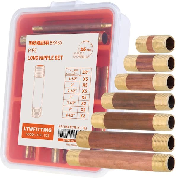 Assortment Kit (1-1/2 in. 2-1/2 in. 3-1/2 in. 4-1/2 in.) x 3/8 in. Male NPT Brass Pipe Long Nipple Set (26-Pack)