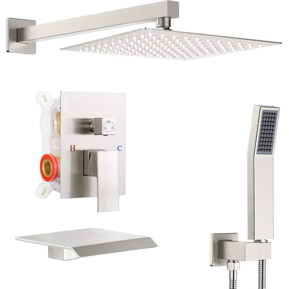 Single Handle 3-Spray Shower Faucet Square 12 in. 2.2 GPM with High Pressur