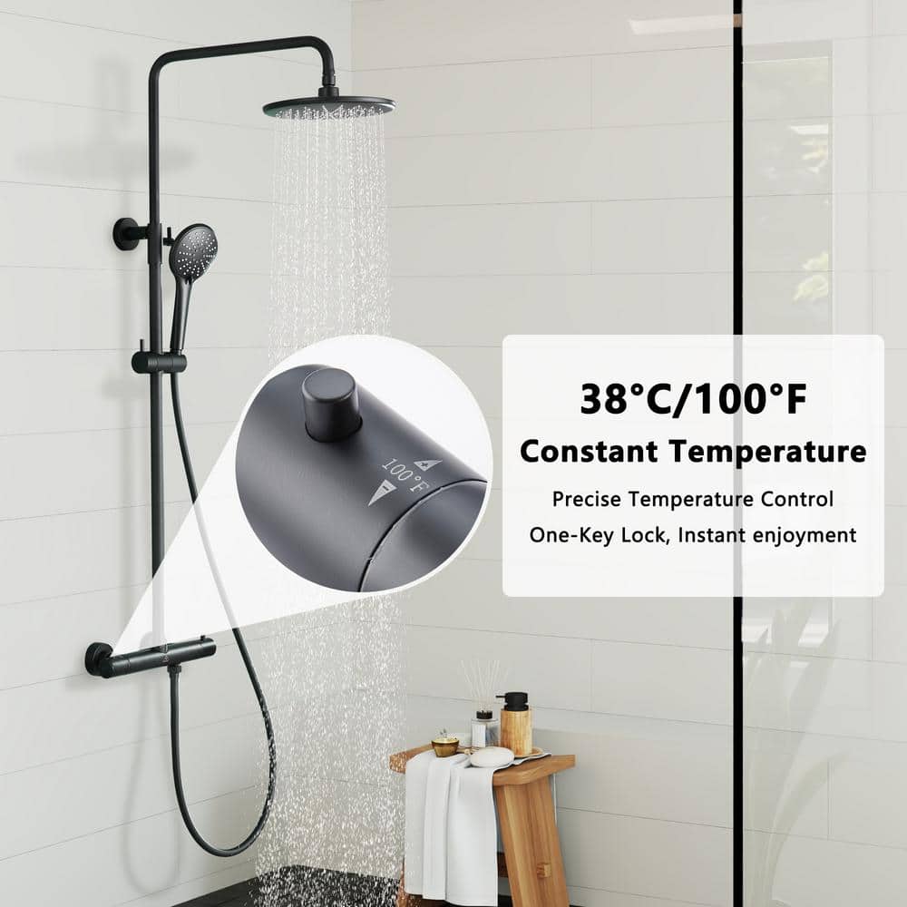 Matte Black Adjustable Height Rain Shower System with Handheld