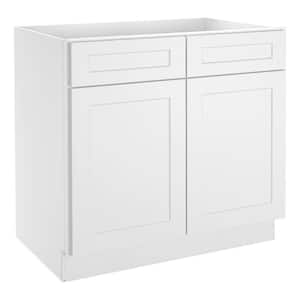 36 in.W x 24 in.D x 34.5 in.H in Shaker White Plywood Ready to Assemble Base Kitchen Cabinet with 2-Drawers 2-Doors
