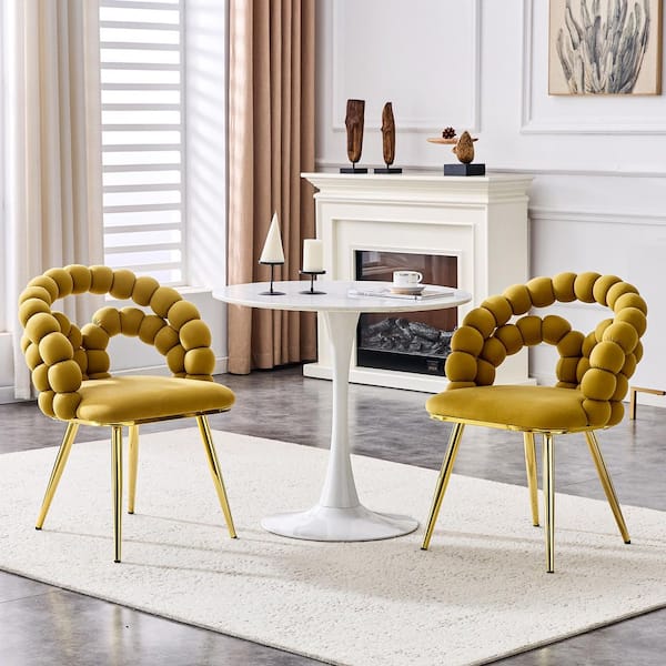 Gold/Yellow Velvet Dining Chairs Set of 2