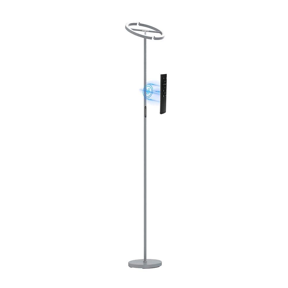 Contemporary 69 in. Silver Modern 2-Light Smart Dimmable Standard Floor Lam