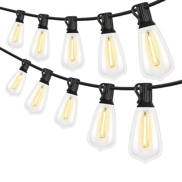 52-Light 100 ft. Outdoor LED String Lights with Integrated LED Shatterproof Edison Bulbs Dimmable 2700K Chandelier Black