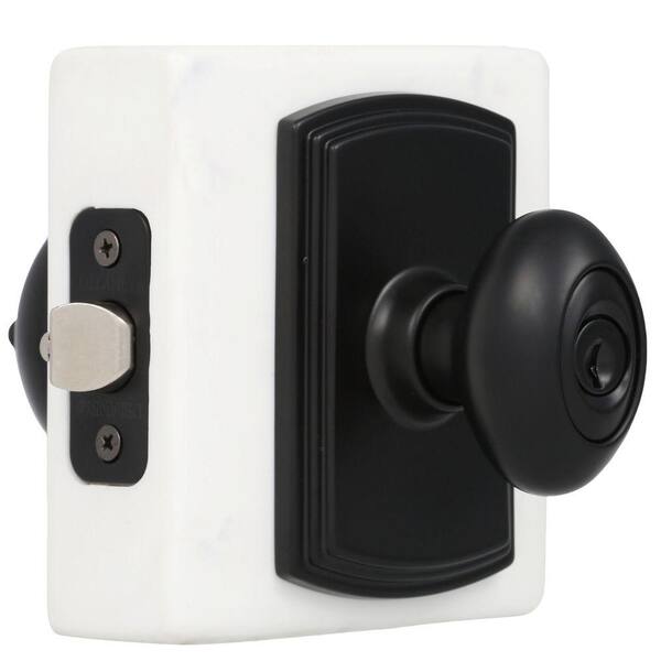 Bowery Matte Black Keyed Entry Door Knob with Greyson Trim