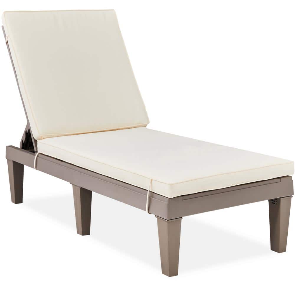 Brown Resin Outdoor Chaise Lounger with Ivory Cushion