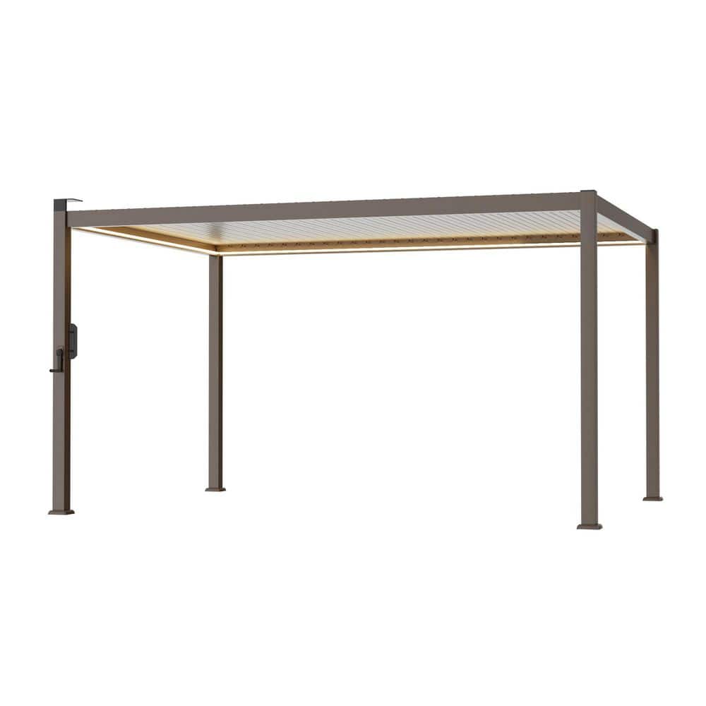 10 ft. x 13 ft. Dark Brown LED Lighted Powder-Coated Louvered Aluminum Steel Pergola with Adjustable Roof price history on PriceWatchPro