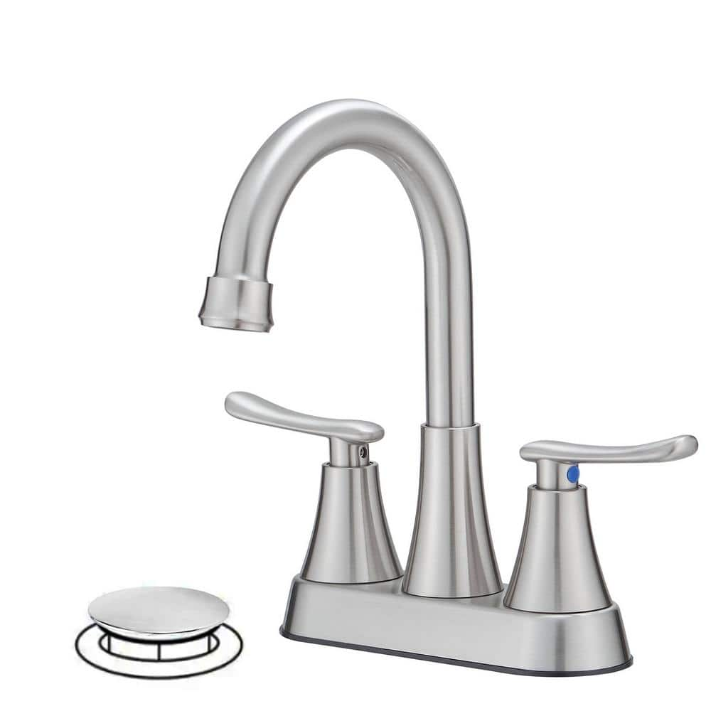 BWE 4 in. Centerset 2-Handle High-Arc Bathroom Faucet in Brushed 