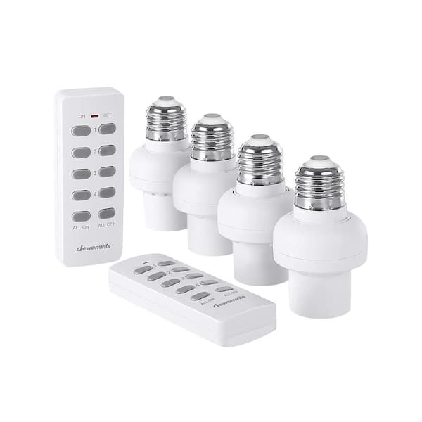 DEWENWILS 120-Volt Remote Control Light Bulb Socket Switch Kit, White (2 Remote Plus 4 Socket)