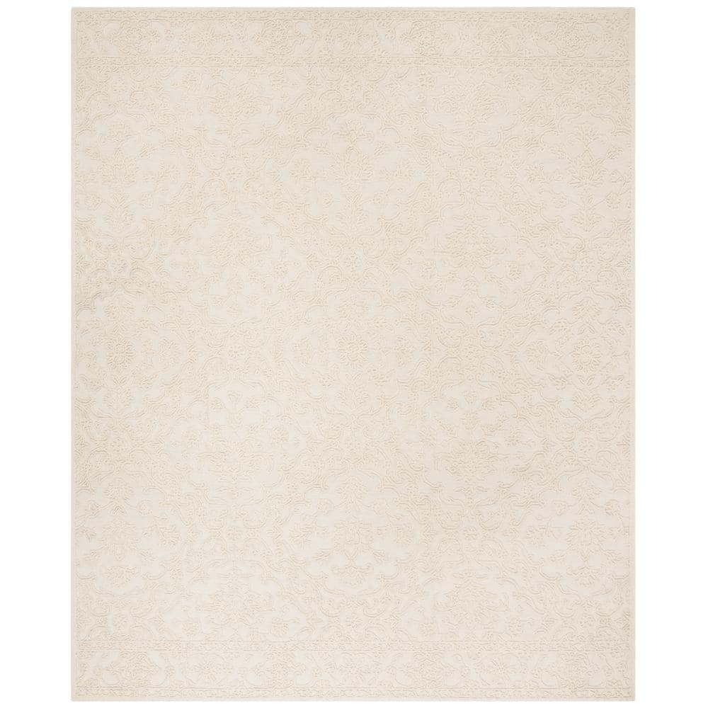 Elegant Ivory Tufted Wool 8' x 10' Handmade Area Rug