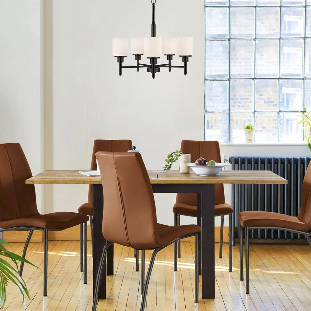 Aubrey Matte Black 5-Light Chandelier with White Frosted Glass Shades