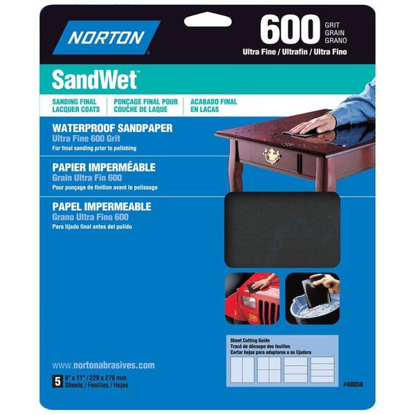 Norton SandWet 9 in. x 11 in. 600 Grit Ultra-Fine Sandpaper Sheets (100-Pack)-DISCONTINUED