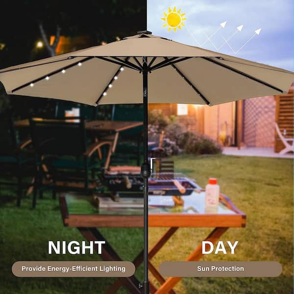 Siavonce 9 ft. Market Solar Umbrella 32 LED Lighted Patio Umbrella