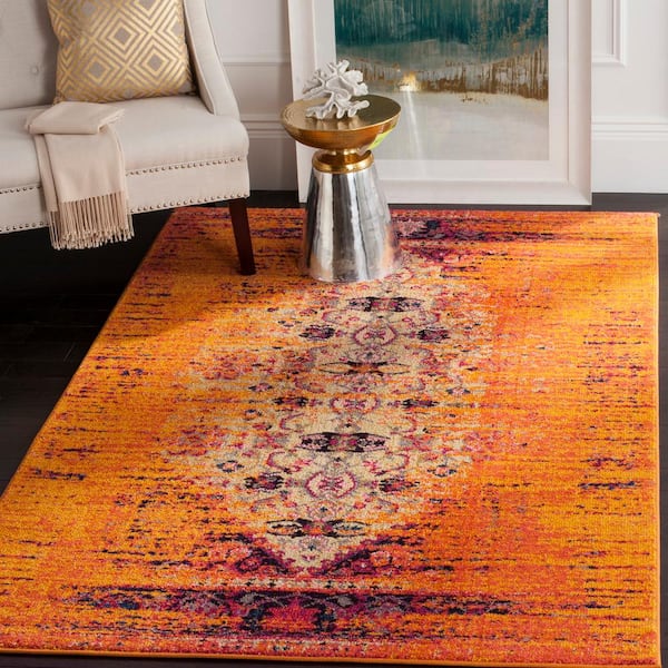 Monaco Orange/Multi 8 ft. x 10 ft. Border Area Rug