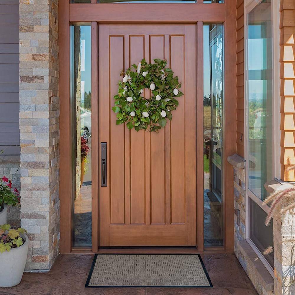 Beige Check Polypropylene 24" x 36" Low-Profile Outdoor Doormat