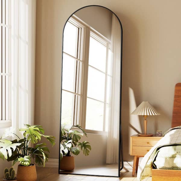 WILLOTED Black 22 in. W x 68 in. H Arched Aluminum Framed Full Length Floor Mirror
