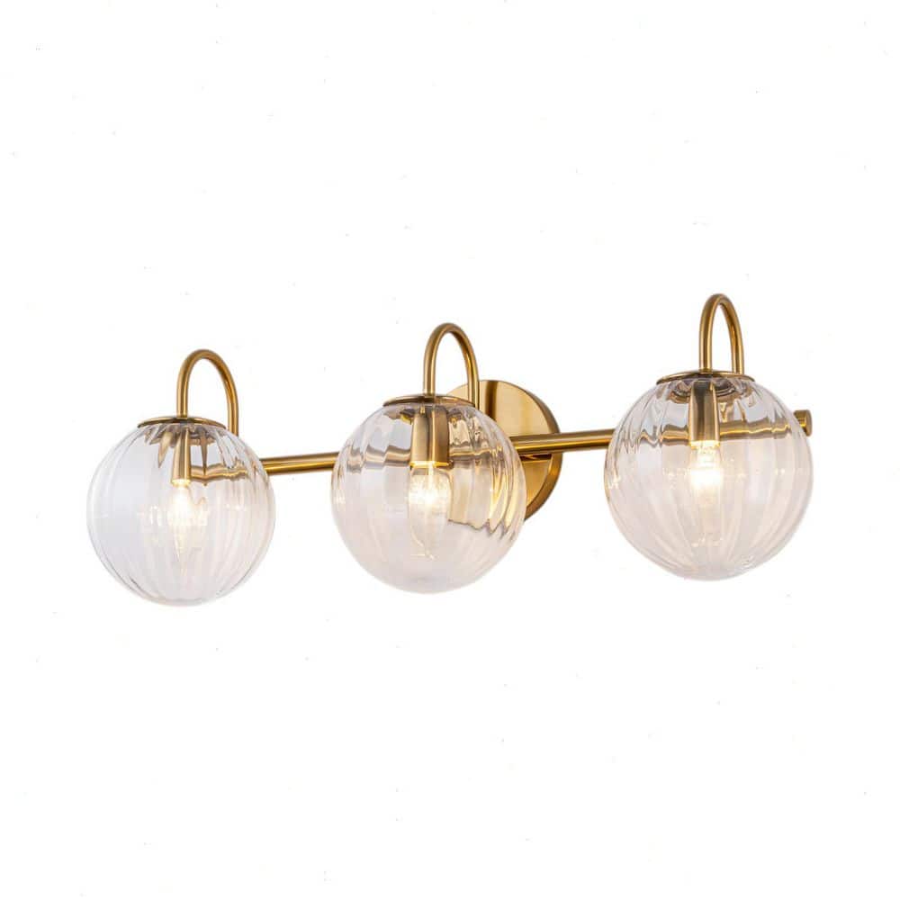 Lucie 22.64 in. 3-Light Brass Bathroom Vanity Light with Clear Ribbed Opal Glass Shades price history on PriceWatchPro