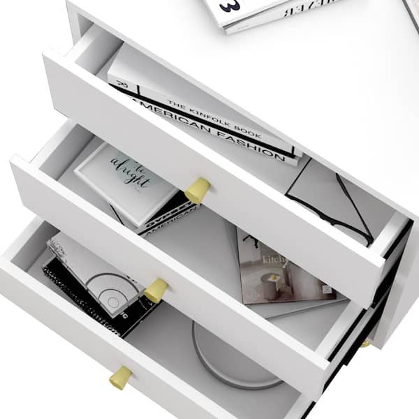 WIAWG 3-Drawer White Nightstands With Metal Legs, Side Table