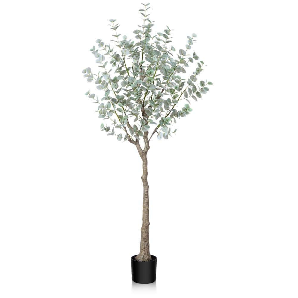 DR.Planzen 5 ft. Artificial Eucalyptus Tree with White Silver Dollar ...