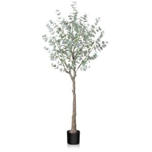 5 ft. Artificial Eucalyptus Tree with White Silver Dollar Leaves, Faux Eucalyptus Tree with Plastic Nursery Pot