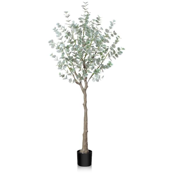 DR.Planzen 5 ft. Artificial Eucalyptus Tree with White Silver Dollar Leaves, Faux Eucalyptus Tree with Plastic Nursery Pot
