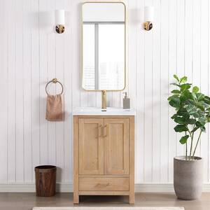 Gela 23.6 in. W x 19.7 in. D x 35 in. H Single Bath Vanity in Brown with White Drop-In Ceramic Basin and Mirror