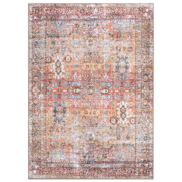 Amber Multi 10 ft. x 14 ft. Transitional Distressed Machine Washable Non Slip Area Rug