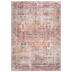 Amber Multi 9 ft. x 12 ft. Transitional Distressed Machine Washable Non Slip Area Rug