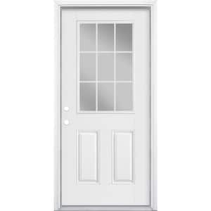 36 in. x 80 in. 9 Lite Internal Grille Right-Hand Inswing Primed White Smooth Fiberglass Prehung Front Door w/ Brickmold