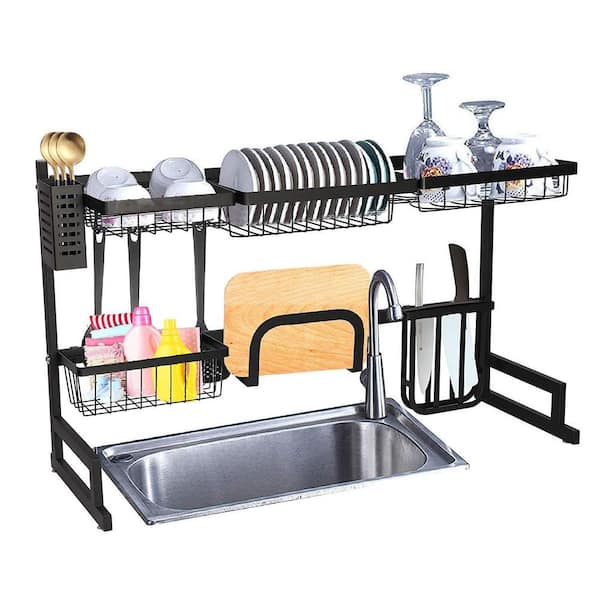 MERRYBOX Over The Sink Dish Drying Rack, SS65-03 Adjustable Length  (25.6-33.5in) and Height Over Sink Dish Rack, Dish Drainer with Dishware  Holder 