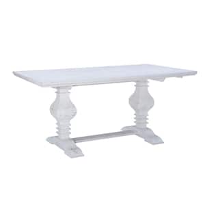 Reeser White Wood 66.8 in. Double Pedestal Dining Table Seats 6
