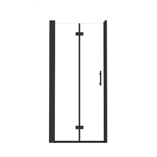 34 in. W x 72 in. H Aluminum Frame Shower Door in Matte Black with 1/4 in. 6mm Clear Tempered Glass