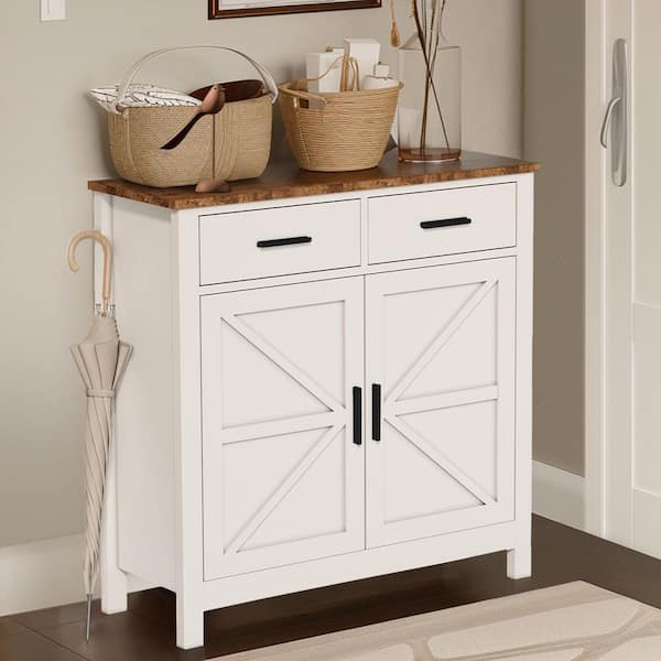 32 in. W x 11 in. D x 32 in. H White Linen Cabinet, Storage Cabinet w/ 2-Drawers and 2-Doors for Bathroom/Living/Bedroom