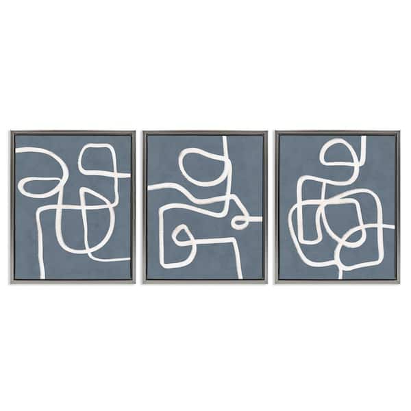 Stupell Industries Squiggles on Grey by Nina Blue 3 Pieces Gray Floater Frame Abstract Graphic Art Print 21 in. x 17 in.