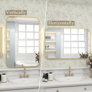 26 in. W x 38 in. H Rectangular Aluminum Alloy Framed Rounded Gold Wall Mirror