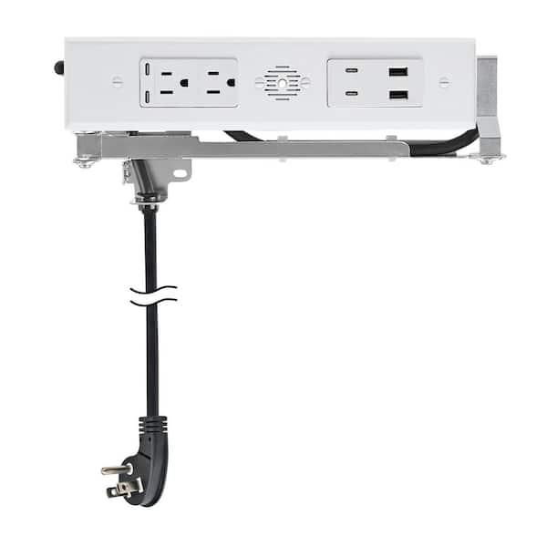 White 15 Amp Blade Duo In-Drawer Outlet with (2) 65W USB-C, (2) 30W USB-C, (2) USB-A and (2) AC Ports
