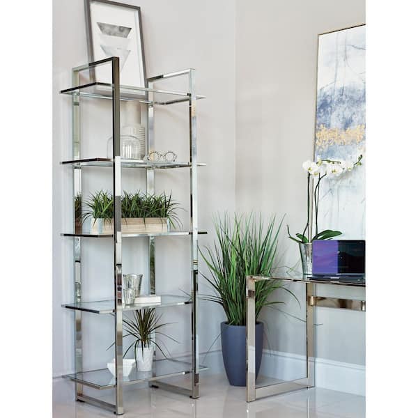 Coaster Hartford 79 in. Chrome Metal 5-Shelf Bookcase 805538 - The