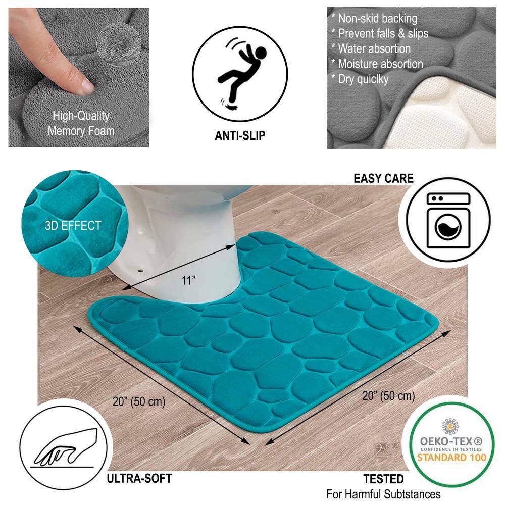 Peacock Blue Memory Foam Contour Bath Rug with 3D Pebble Design