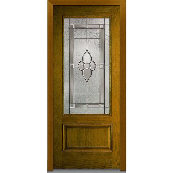MMI Door 36 in. x 80 in. Master Nouveau Left-Hand 3/4 Lite 1-Panel Classic Stained Fiberglass Oak Prehung Front Door