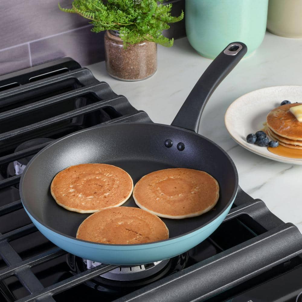 Dusty Blue 11 Inch Aluminum Nonstick Frying Pan with Enameled Finish