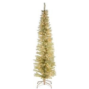 6 ft. Champagne Tinsel Tree with Metal Stand and 150 Clear Lights