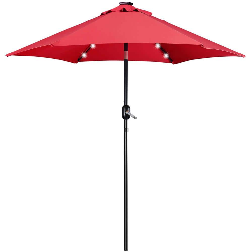 7.5 ft. Aluminum Pole Market Solar Push Button Tilt Patio Umbrella in Red